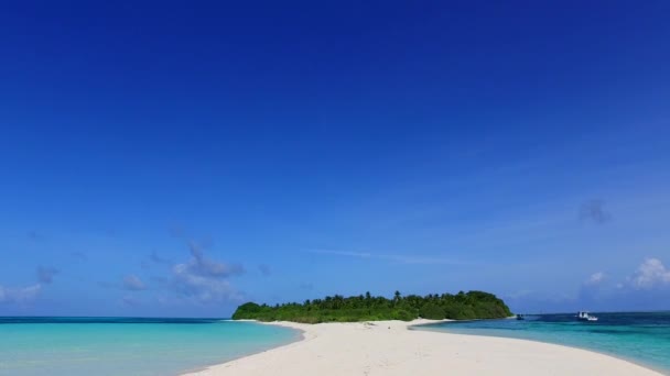 通过浅浅的泻湖和海浪附近的白沙背景，把天堂海滨的海景与海滩的生活方式紧密结合起来 — 图库视频影像