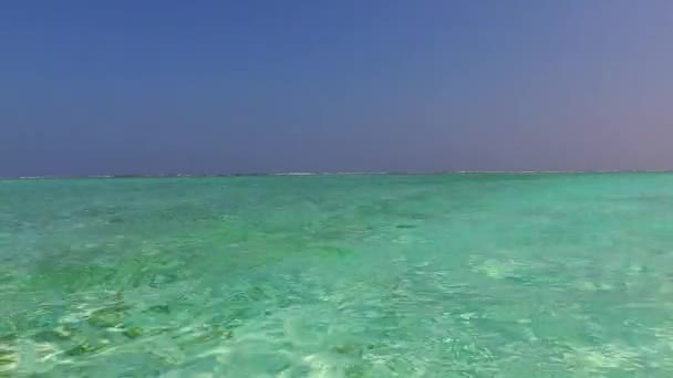 Szeroki kąt niebo raju brzeg plaża podróż przez niebieski ocean i biały piasek tło w pobliżu palm — Wideo stockowe