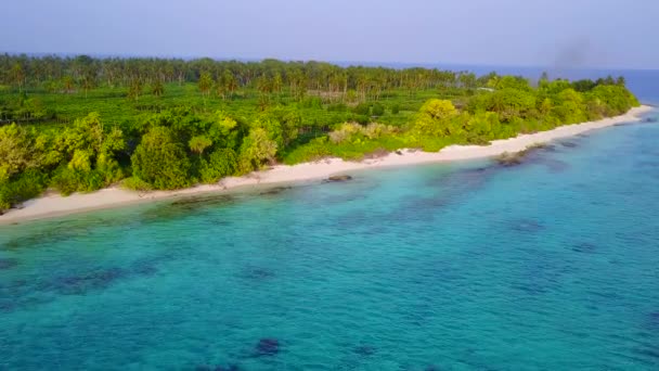 Panorama vazio da bela praia da ilha vida selvagem por mar transparente e fundo de areia branca perto de barra de areia — Vídeo de Stock