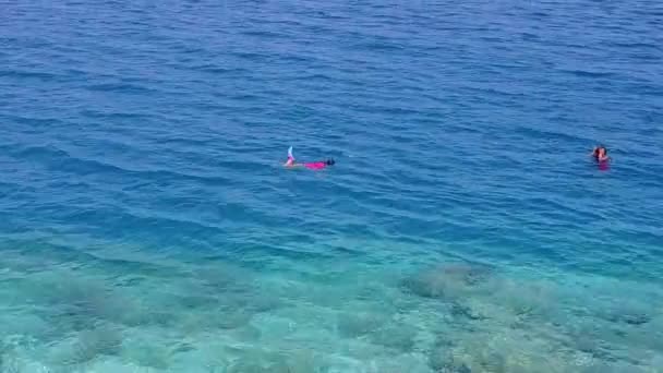 Teplá scenérie relaxační ostrov pláž volně žijících živočichů podle modré vody a bílého písečného pozadí v blízkosti písečného břehu — Stock video