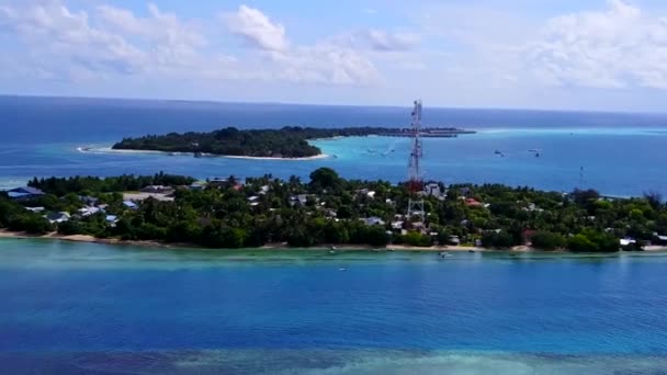 Aerial drone travel of perfect island beach lifestyle by blue green ocean and bright sandy background — Stock Video