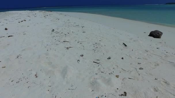 Cielo diurno de vacaciones de playa de laguna de lujo por océano azul con fondo de arena limpia cerca de palmeras — Vídeo de stock