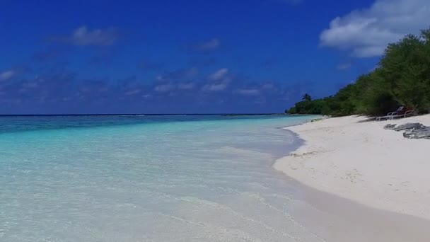 Panorama diurno della costa tropicale vacanza al mare con mare limpido e sfondo di sabbia bianca vicino al banco di sabbia — Video Stock