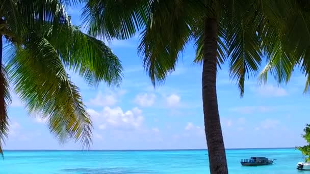 Sommer Natur der perfekten Lagune Strand Zeit durch blaues Meer und weißen Sandhintergrund in der Nähe von Palmen — Stockvideo