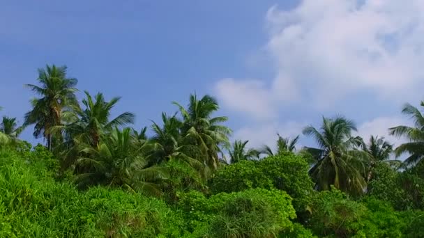 Paesaggio estivo di tranquilla spiaggia sul mare avventura dal mare verde blu con sfondo di sabbia bianca vicino al surf — Video Stock