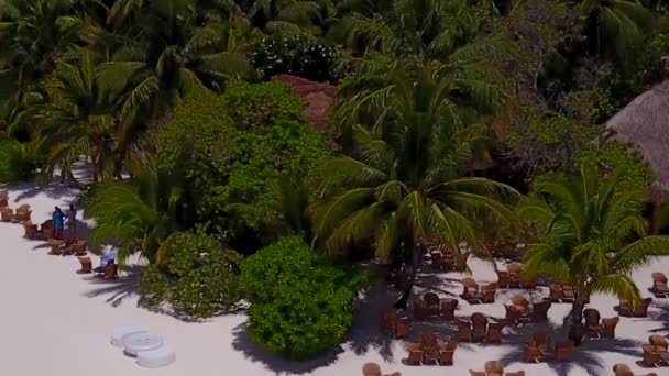 Aerial dekoracje drone idyllicznej plaży zatoki wakacje nad czystym oceanem z jasnym tle piasku — Wideo stockowe