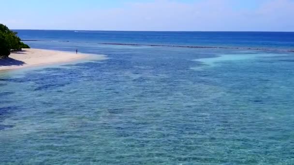Sunny turistiky ráje pobřeží pláž dovolená podle modré vody a bílého písečného pozadí v blízkosti palem — Stock video