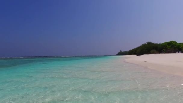 Panorama amplo angular da vida selvagem da praia costeira de luxo por lagoa azul-turquesa com fundo de areia branca perto da barra de areia — Vídeo de Stock