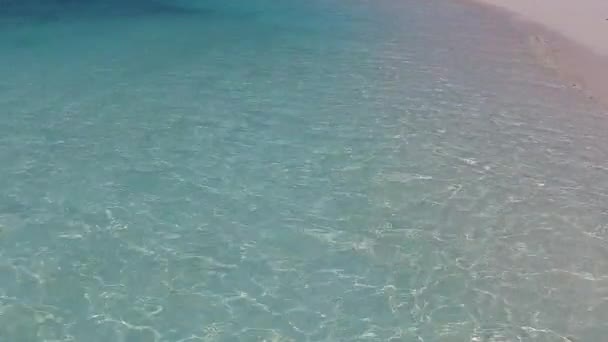 Ημερήσιος τουρισμός γαλήνιας παραλίας με θέα στη θάλασσα με γαλαζοπράσινη λιμνοθάλασσα με πεντακάθαρη άμμο στο φόντο κοντά στις παλάμες — Αρχείο Βίντεο