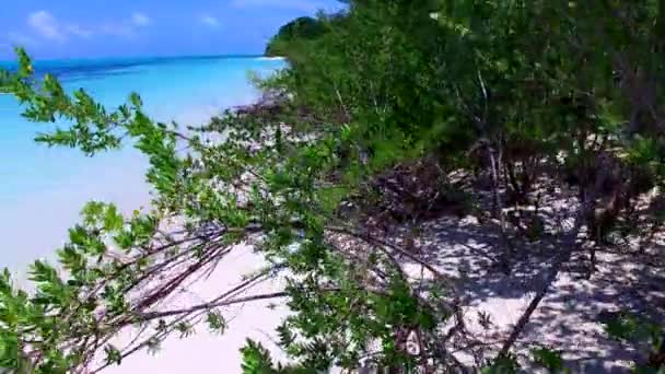Warme natuur van luxe strand vakantie door aqua blauwe lagune met wit zand achtergrond in de buurt palmen — Stockvideo