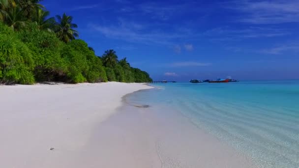 Lege landschap van het paradijs toeristische strand avontuur door blauwe zee en wit zand achtergrond in de buurt palmen — Stockvideo