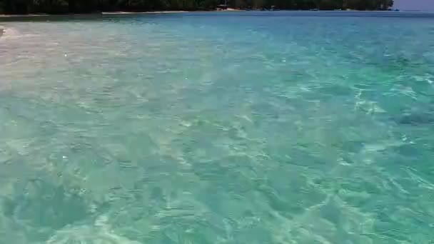 Mükemmel ada sahil yolculuğunun romantik doğası. Aqua blue water, beyaz kumlu arka plan, sörfün yanında. — Stok video
