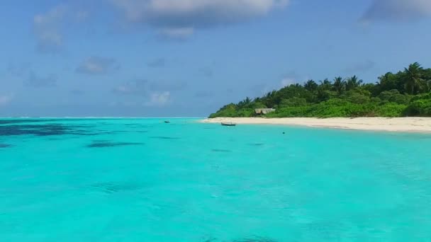 Zomer abstract van idyllische kust strand vakantie door blauwe oceaan en wit zand achtergrond in zonlicht — Stockvideo