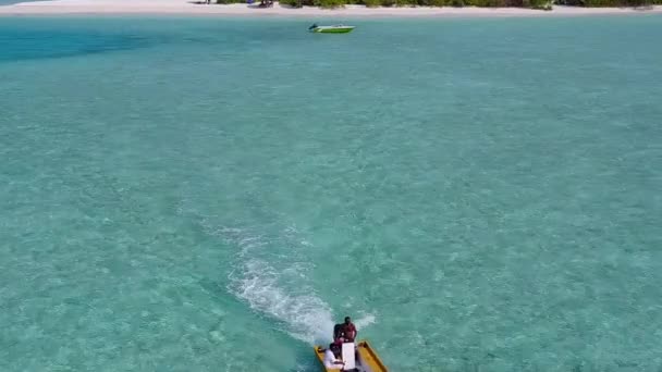 Warm texture of relaxing island beach vacation by blue lagoon with white sand background near reef — Stock Video