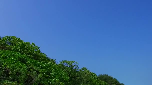 Cielo soleado de costa tranquila viaje de playa por laguna verde azul y fondo de arena blanca cerca de banco de arena — Vídeo de stock