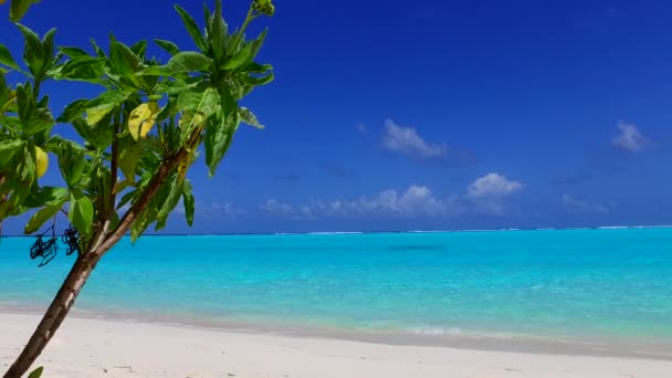 Cenário amplo ângulo de viagem de praia lagoa tropical por água azul do aqua e fundo arenoso branco perto de ondas — Vídeo de Stock