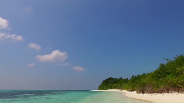 Sunny sky of beautiful sea view beach vacation by blue lagoon and white sandy background near palms — Stock Video