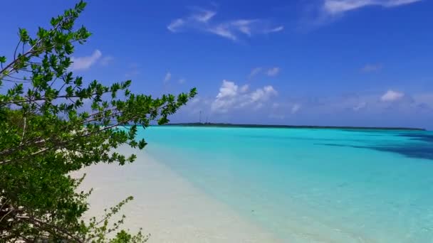 Naturaleza soleada de costa perfecta tiempo de playa por laguna verde azul y fondo de arena blanca cerca de banco de arena — Vídeo de stock
