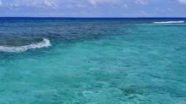 Sunny tourism of exotic bay beach time by blue lagoon with white sandy background near reef — Stock Video