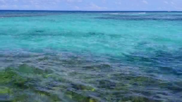 Sommerreise von exotischen Küsten Strand Lifestyle durch türkisfarbenes Meer mit weißem Sand Hintergrund in der Nähe von Palmen — Stockvideo