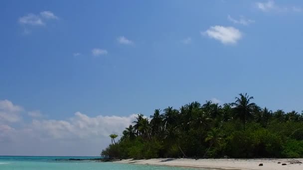 蔚蓝的泻湖和海浪附近清澈的沙滩背景下的田园诗般的海滩探险阳光般的海景 — 图库视频影像