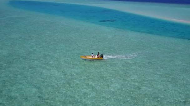 Weitwinkelstruktur des Paradieses Touristenstrand Tierwelt durch blau-grünes Meer mit weißem Sandhintergrund in der Nähe Sandbank — Stockvideo