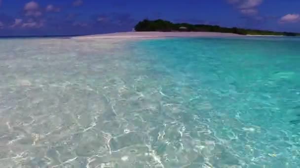 Romantic texture of tranquil coastline beach trip by turquoise sea with white sandy background near reef — Stock Video