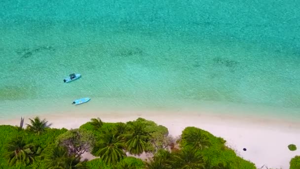 Pusta panorama tropikalnej plaży brzegowej przez błękitne morze i biały piasek tło w pobliżu palm — Wideo stockowe