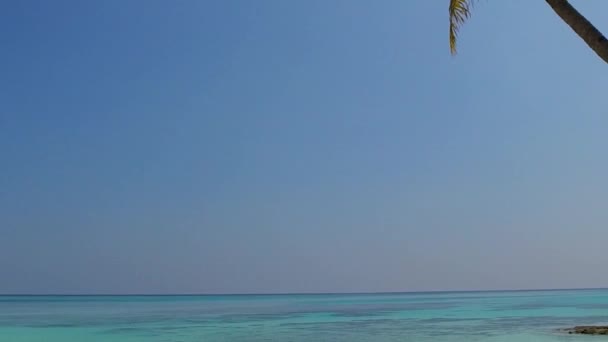 澄んだラグーンと太陽の光の下で白い砂浜の背景による豪華な海の景色のビーチアドベンチャーの昼間の観光 — ストック動画