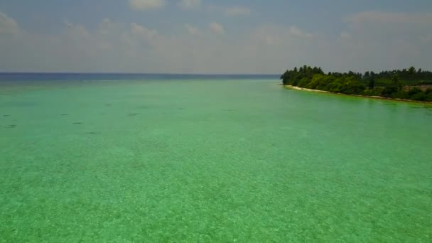 Slunečné scenérie mořského pobřeží pláž dovolená u mělkého oceánu a bílého písku pozadí v blízkosti útesu — Stock video