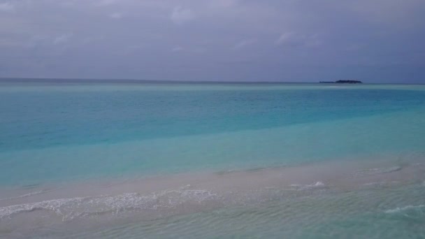 Drone zeegezicht van exotische baai strand wilde dieren door blauwe lagune en heldere zandachtergrond — Stockvideo