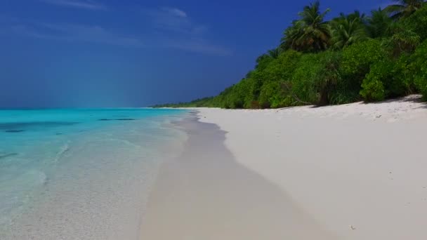 Struttura soleggiata della spiaggia tropicale vista mare viaggio dal mare limpido e sfondo di sabbia bianca vicino banco di sabbia — Video Stock