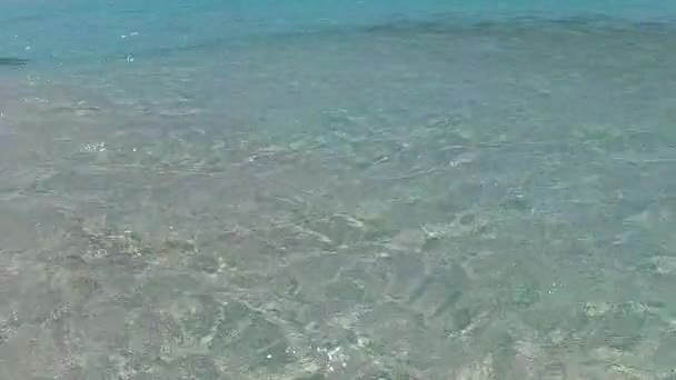 Brede hoek hemel van de zee toeristische strand vakantie door aqua blauwe lagune en witte zandachtergrond in de buurt van rif — Stockvideo