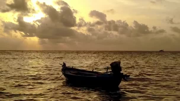 青い海とヤシの近くのきれいな砂の背景によって楽園の海岸の休日のロマンチックな海 — ストック動画