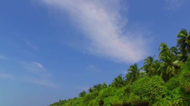 Närbild himmel av paradiset stranden resa vid grunt hav med ren sandig bakgrund nära vågor — Stockvideo