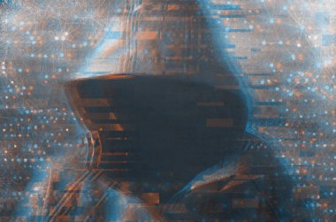 Tanınmayan kukuletalı hacker siber ağ kesmek. Cybersecurity kavramı.