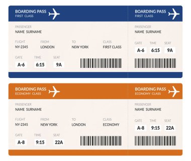 Havayolu yatılı bilet illüstrasyon izole beyaz arka plan üzerinde barkod ile geçmek. Seyahat, yolculuk ve iş kavramı.