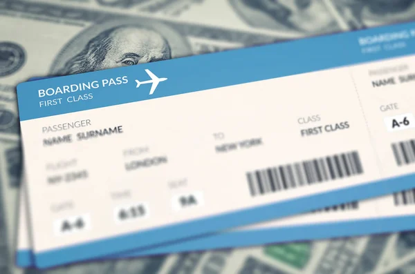 Flugtickets Und Uns Dollarscheine Hautnah Reise Und Urlaubskonzept Selektiver Fokus — Stockfoto