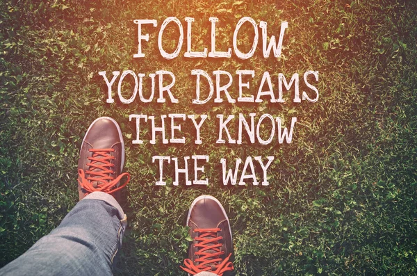 Follow Your Dreams Motivational Quote Create Future Nature Background — Stock Photo, Image