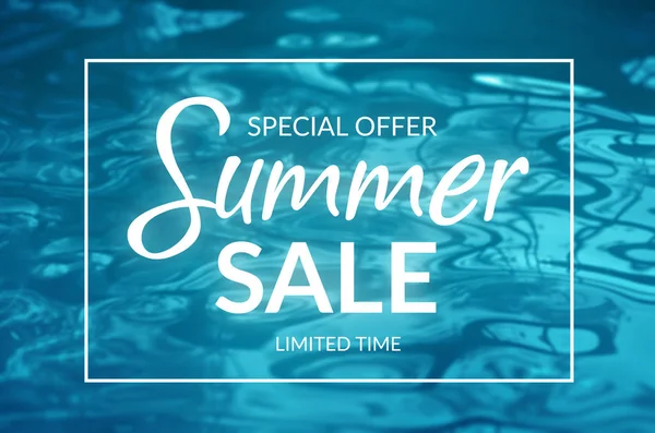 Summer sale banner with blue water background