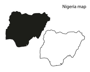Nijerya harita haritası çizimi, Nijerya haritası silüeti, Nijerya ülke manzarası, Siyah ve beyaz Nijerya haritası