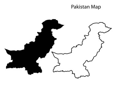Pakistan harita vektör çizimi, Pakistan harita silueti, Pakistan ülke manzarası, Siyah ve beyaz Pakistan haritası