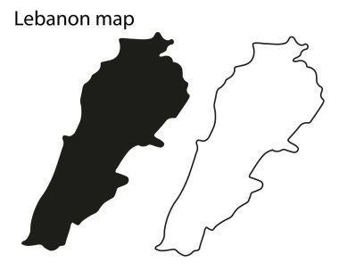 Lübnan harita haritası çizimi, Lübnan haritası silueti, Lübnan ülke manzarası, Siyah ve beyaz Lübnan haritası
