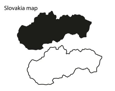 Slovakya harita vektör illüstrasyonu, Slovakya harita silueti, Slovakya ülke manzarası, Siyah ve beyaz Slovakya haritası