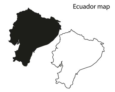 Ekvador haritası çizimi, Ekvador haritası silüeti, Ekvador ülke manzarası, Siyah ve beyaz Ekvador haritası