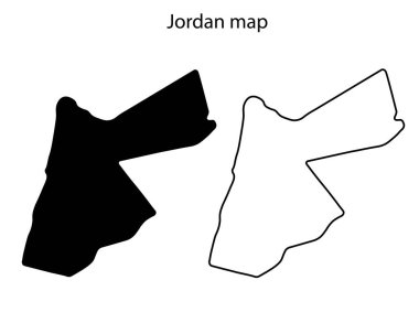 Ürdün harita çizimi, Ürdün haritası silüeti, Ürdün ülke manzarası, Siyah ve Beyaz Ürdün haritası