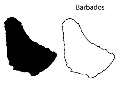 Barbados harita vektör illüstrasyonu, Barbados harita silueti, Barbados ülke manzarası, Siyah ve beyaz Barbados haritası