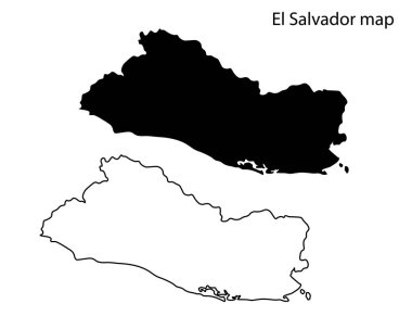 El Salvador harita çizimi, El Salvador harita silueti, El Salvador ülke manzarası, Siyah ve beyaz El Salvador haritası
