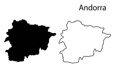 Andorra harita vektör çizimi, Andorra harita silueti, Andorra ülke manzarası, Siyah ve beyaz Andorra haritası