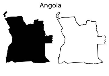 Angola harita vektör çizimi, Angola harita silueti, Angola ülke manzarası, Siyah ve beyaz Angola haritası